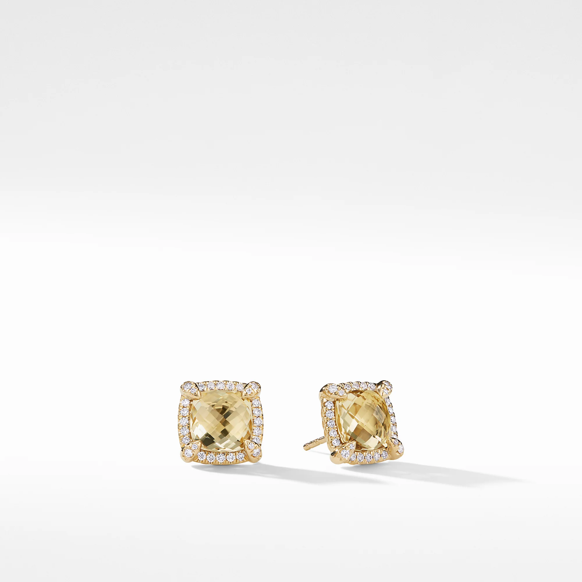 Châtelaine® Pavé Bezel Stud Earring with Champagne Citrine and Diamonds in 18K Gold, 8mm