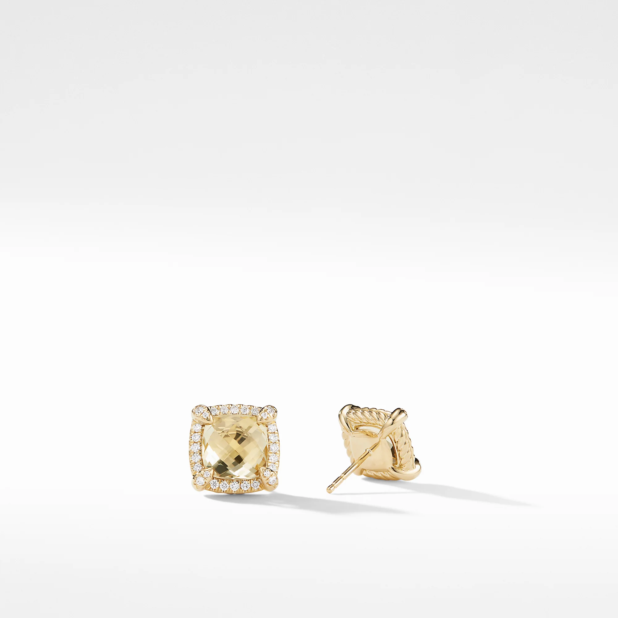 Châtelaine® Pavé Bezel Stud Earring with Champagne Citrine and Diamonds in 18K Gold, 8mm - Image 2