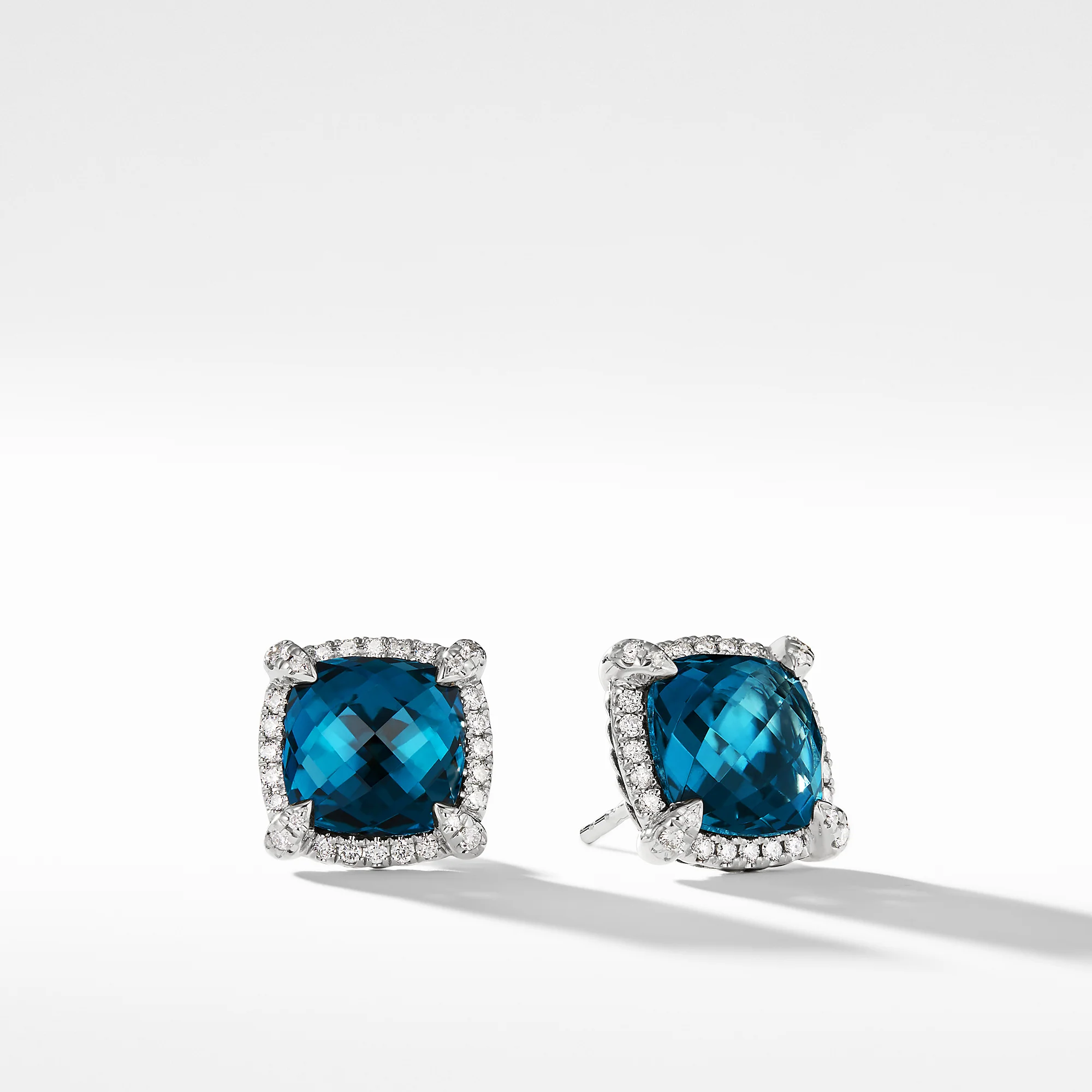 Châtelaine® Pavé Bezel Stud Earring with Hampton Blue Topaz and Diamonds, 9mm