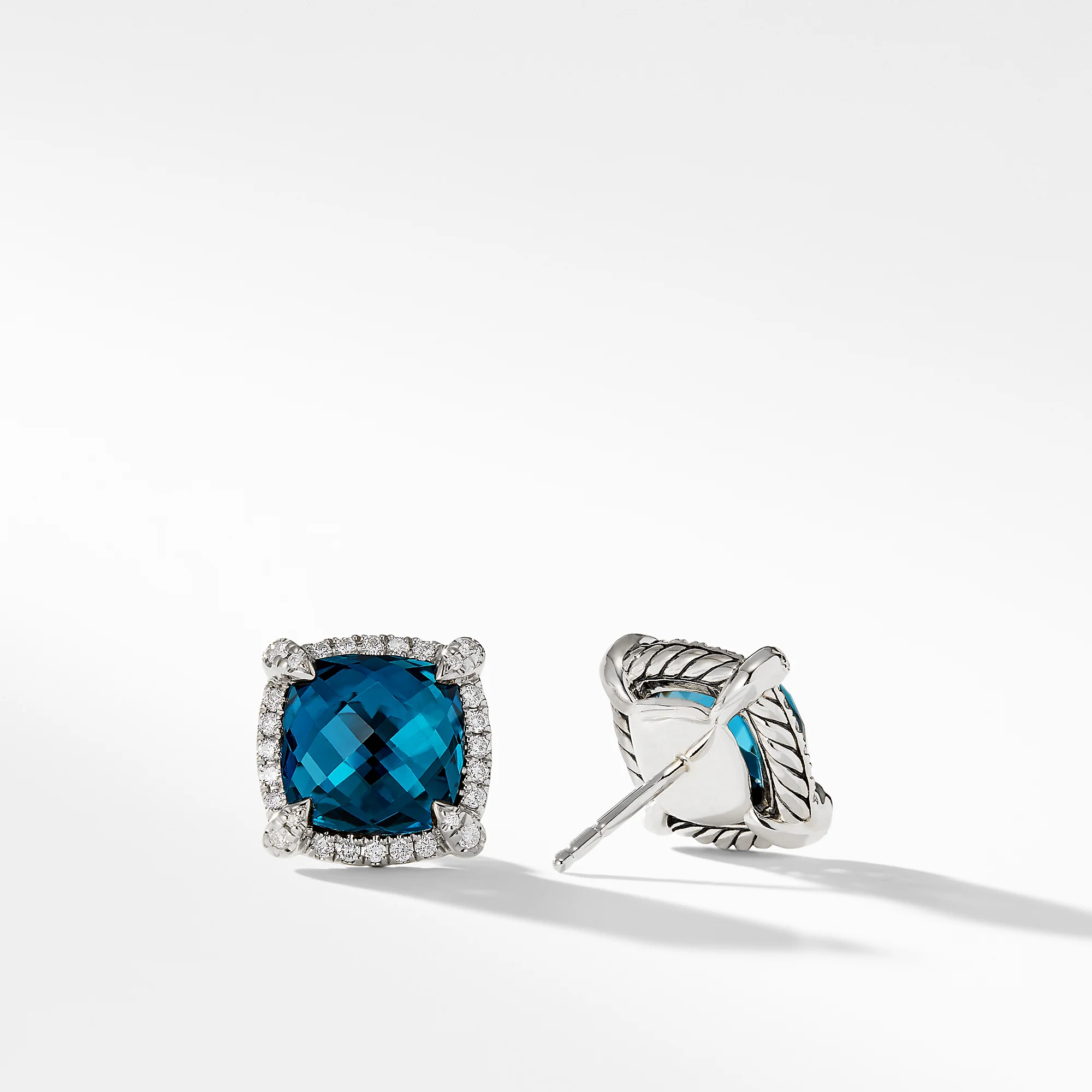 Châtelaine® Pavé Bezel Stud Earring with Hampton Blue Topaz and Diamonds, 9mm - Image 2
