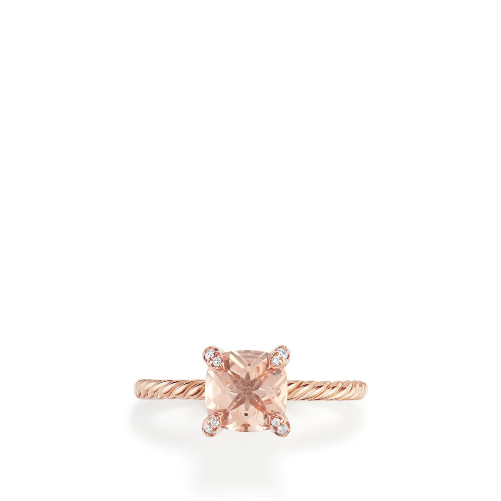 Châtelaine® Ring with Morganite and Diamonds in 18K Rose Gold, Size 7