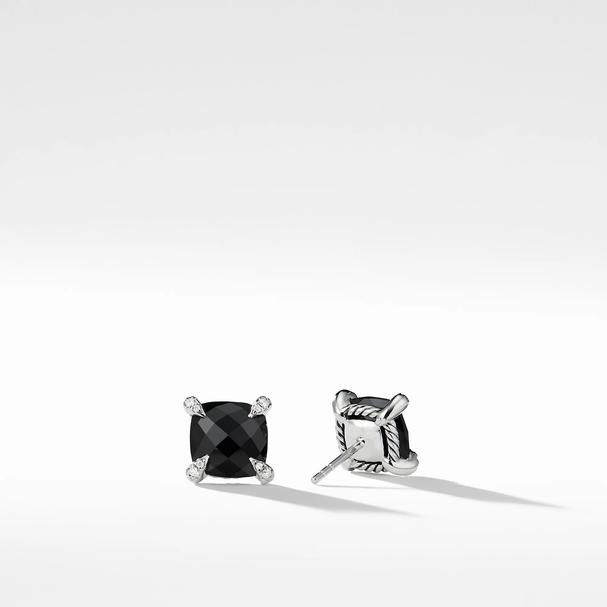 Châtelaine® Stud Earrings with Black Onyx and Diamonds, 9mm - Image 2