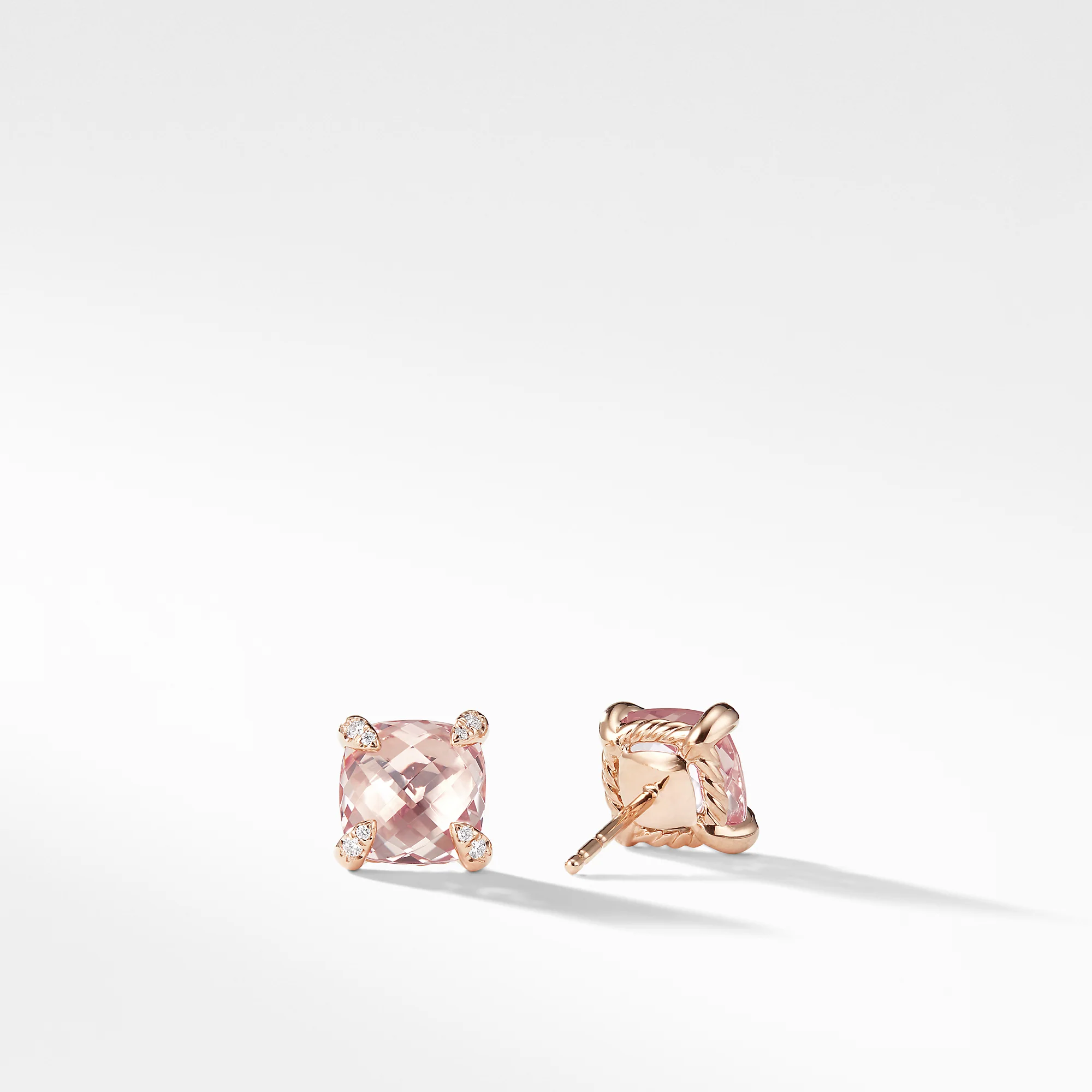 Châtelaine® Stud Earrings with Morganite and Diamonds in 18K Rose Gold, 8mm - Image 2