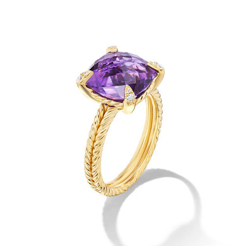 Chatelaine Ring in 18K Yellow Gold with Amethyst and Diamonds, 11mm - Image 2