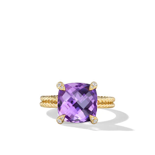 Chatelaine Ring in 18K Yellow Gold with Amethyst and Diamonds, 11mm - Image 3