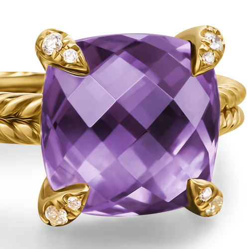 Chatelaine Ring in 18K Yellow Gold with Amethyst and Diamonds, 11mm - Image 4
