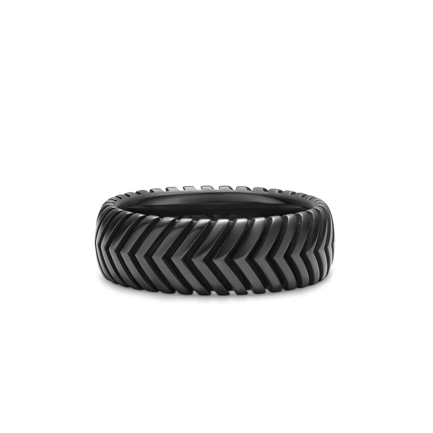Chevron Band in Black Titanium, 8mm, Size 10