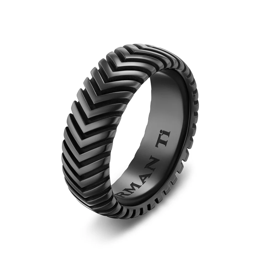 Chevron Band in Black Titanium, 8mm, Size 10 - Image 2