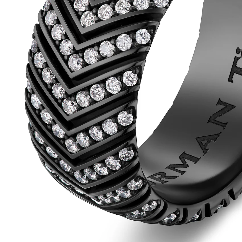 Chevron Band in Black Titanium with Diamonds, 10mm, Size 9 - Image 3