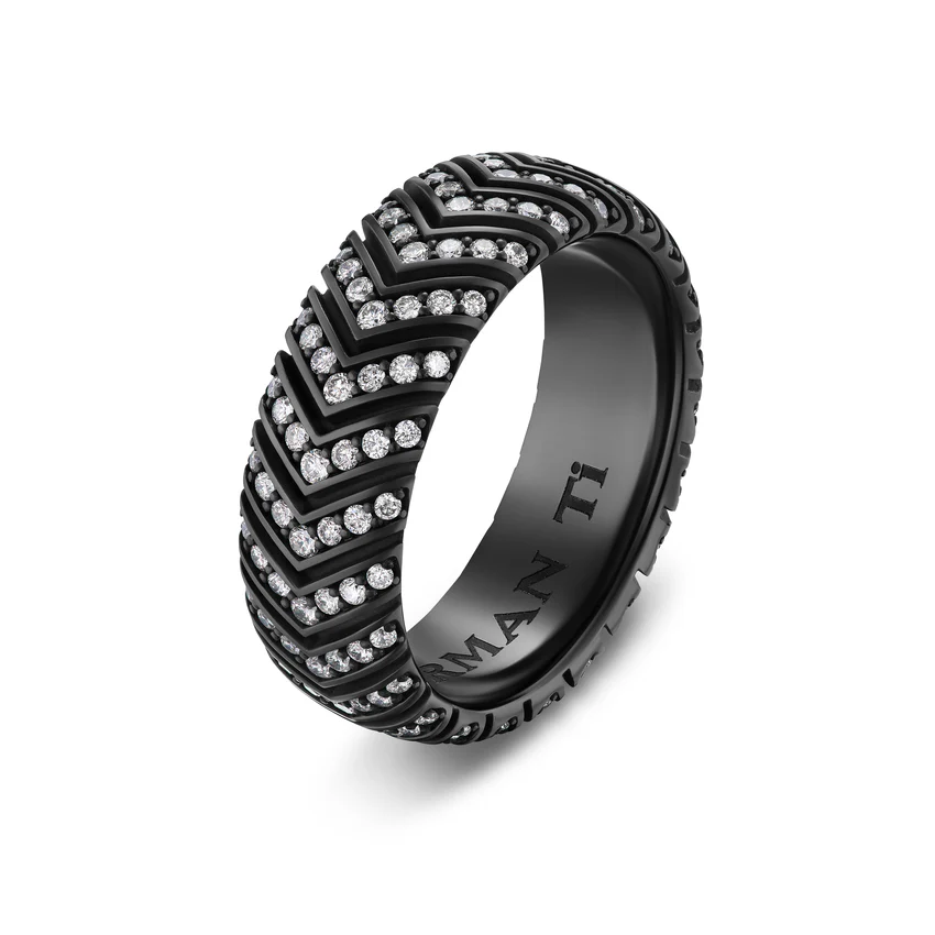 Chevron Band in Black Titanium with Diamonds, 8mm, Size 10 - Image 2