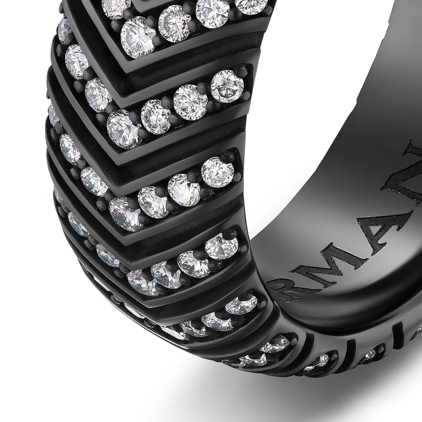 Chevron Band in Black Titanium with Diamonds, 8mm, Size 10 - Image 3