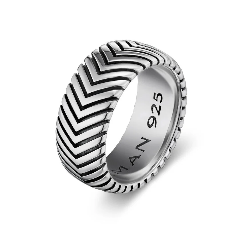 Chevron Band in Sterling Silver, 10mm, Size 10 - Image 2