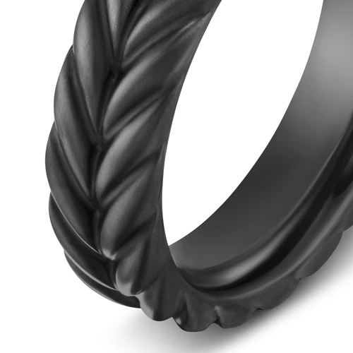 Chevron Band Ring in Black Titanium, 6.2mm, Size 10 - Image 5
