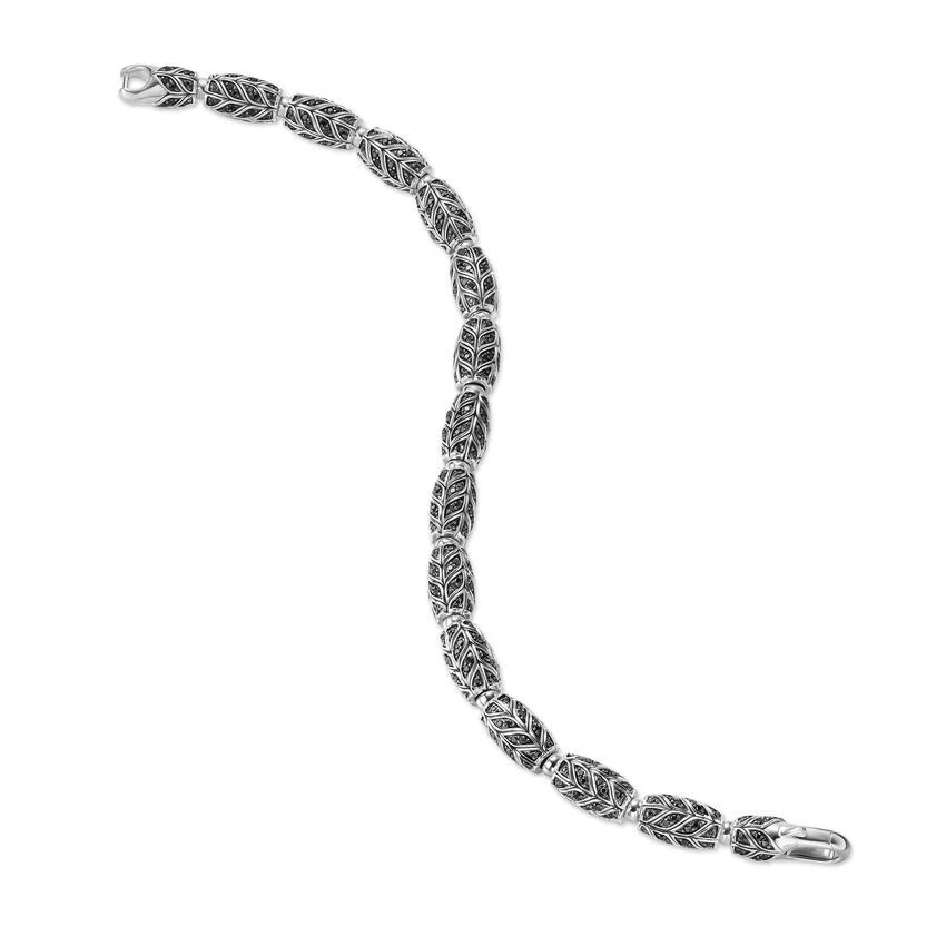 Chevron Bead Bracelet in Sterling Silver with Black Diamonds, 7.5mm, Size Medium - Image 2