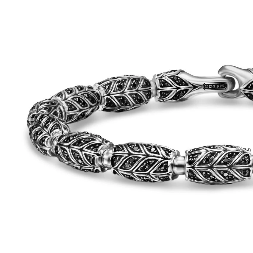 Chevron Bead Bracelet in Sterling Silver with Black Diamonds, 7.5mm, Size Medium - Image 3