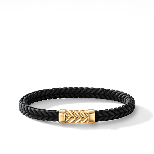 Chevron Black Rubber Bracelet with 18K Yellow Gold