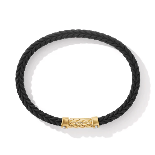 Chevron Black Rubber Bracelet with 18K Yellow Gold and Pavé Diamonds - Image 2