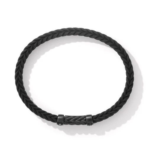 Chevron Black Rubber Bracelet with Black Titanium and Pavé Black Diamonds, Size Medium - Image 2