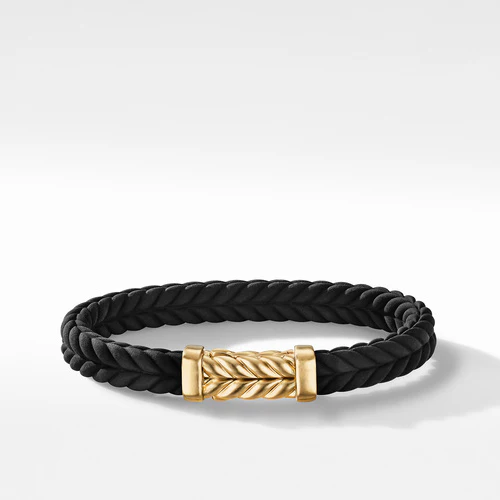 Chevron Black Rubber Link Bracelet with 18K Yellow Gold, Size Small