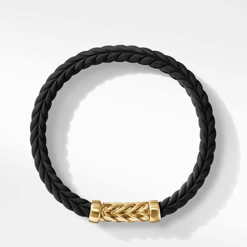 Chevron Black Rubber Link Bracelet with 18K Yellow Gold, Size Small - Image 2