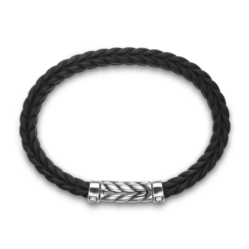 Chevron Bracelet in Black Rubber with Diamonds and Sterling Silver, 9mm, Size Medium - Image 2