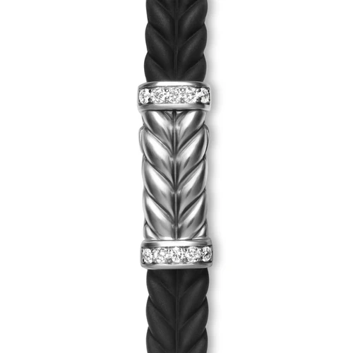 Chevron Bracelet in Black Rubber with Diamonds and Sterling Silver, 9mm, Size Large - Image 4