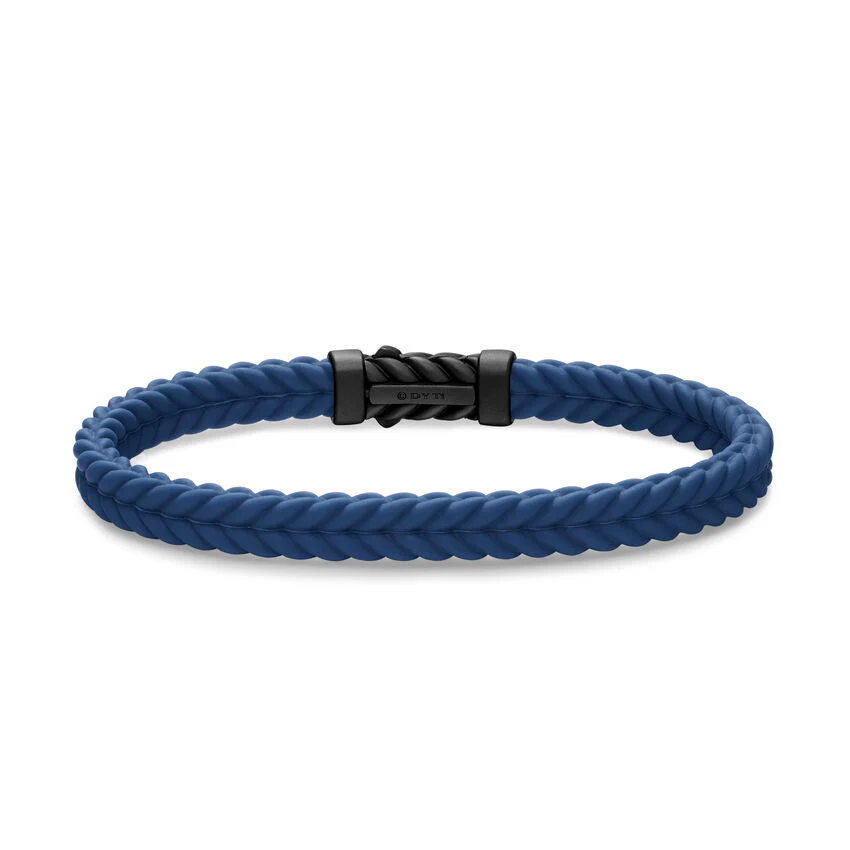 Chevron Bracelet in Blue Rubber with Black Titanium, 6mm, Size Large - Image 2