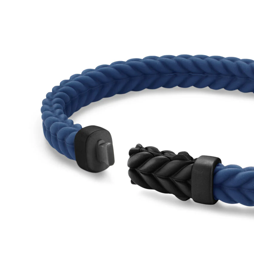 Chevron Bracelet in Blue Rubber with Black Titanium, 6mm, Size Large - Image 4