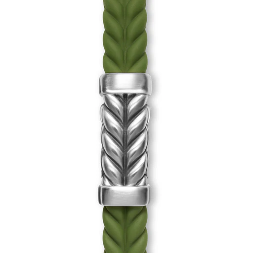 Chevron Bracelet in Green Rubber with Sterling Silver, 9mm, Size Medium - Image 4