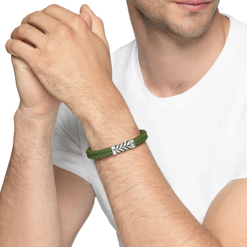Chevron Bracelet in Green Rubber with Sterling Silver, 9mm, Size Medium - Image 5