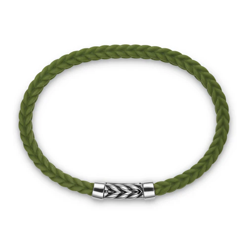 Chevron Bracelet in Green Rubber with Sterling Silver, Size Small - Image 3