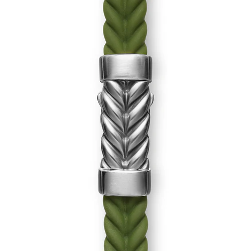 Chevron Bracelet in Green Rubber with Sterling Silver, Size Small - Image 4