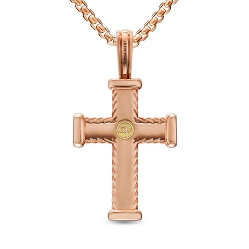 Chevron Cross Pendant in 18K Rose Gold with Cognac Diamonds, 32.6mm - Image 2
