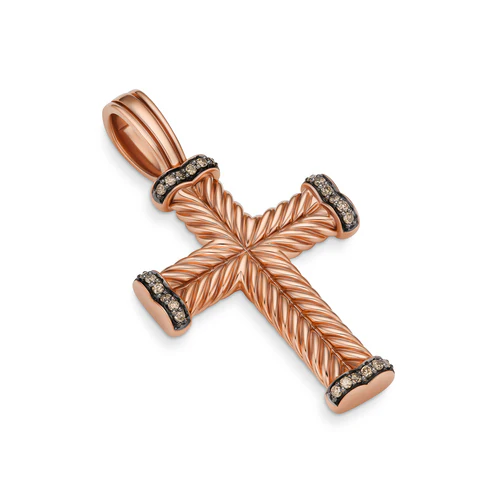 Chevron Cross Pendant in 18K Rose Gold with Cognac Diamonds, 32.6mm - Image 3