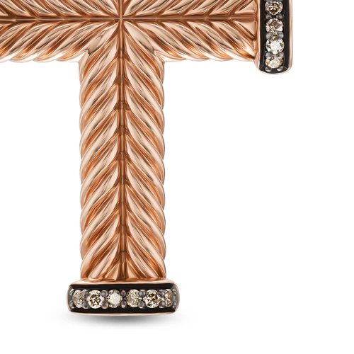 Chevron Cross Pendant in 18K Rose Gold with Cognac Diamonds, 32.6mm - Image 4