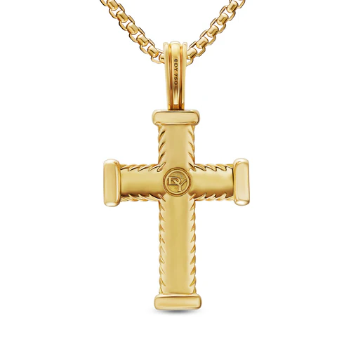Chevron Cross Pendant in 18K Yellow Gold with Diamonds, 32.6mm - Image 2