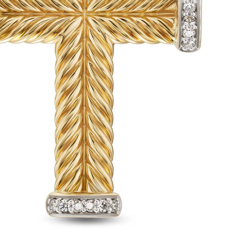 Chevron Cross Pendant in 18K Yellow Gold with Diamonds, 32.6mm - Image 4