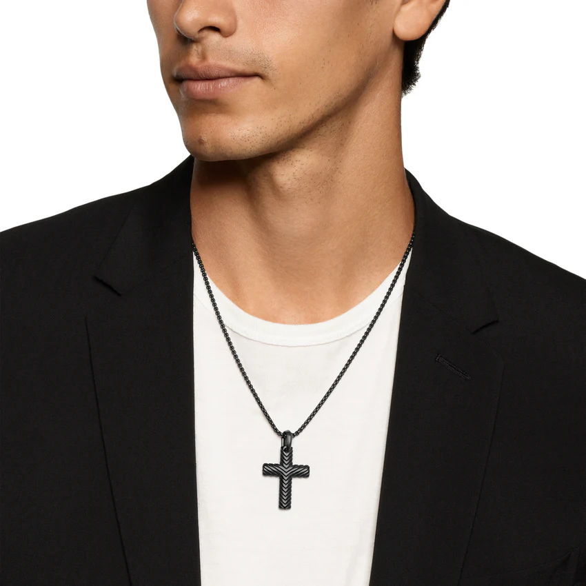 Chevron Cross Pendant in Black Titanium, 36mm - Image 5
