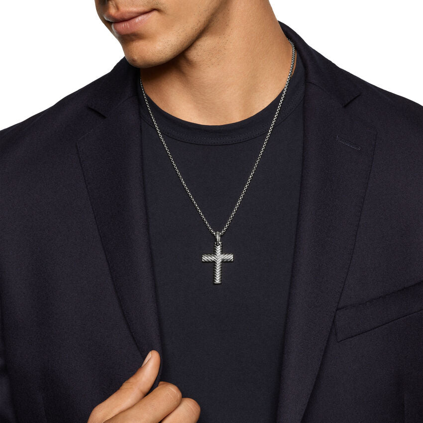 Chevron Cross Pendant in Sterling Silver, 36mm - Image 5