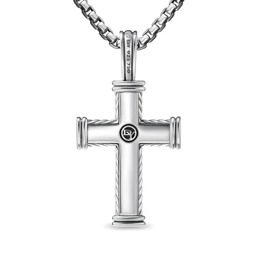 Chevron Cross Pendant in Sterling Silver with 18K Yellow Gold, 33mm - Image 3
