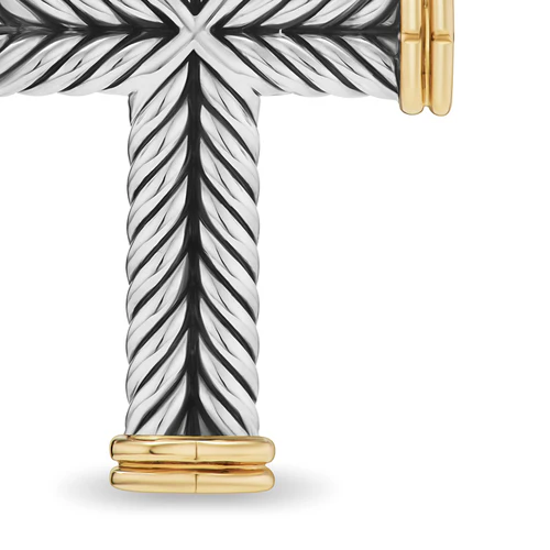Chevron Cross Pendant in Sterling Silver with 18K Yellow Gold, 33mm - Image 4