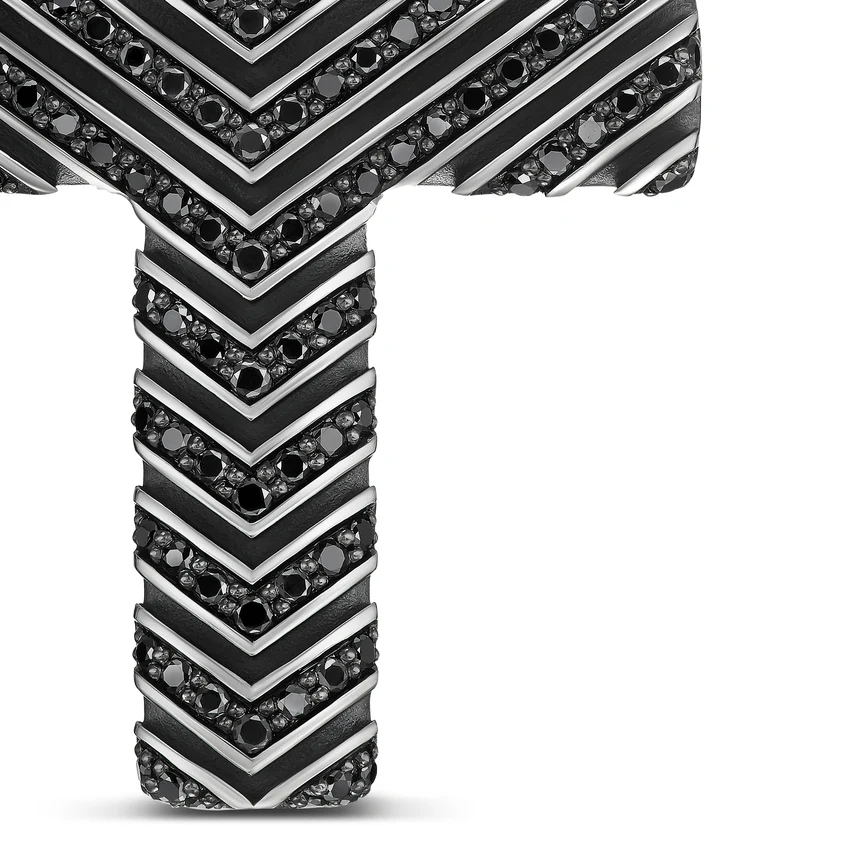 Chevron Cross Pendant in Sterling Silver with Black Diamonds, 36mm - Image 3