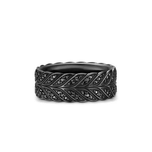 Chevron Pavé Band Ring in Black Titanium with Black Diamonds, 9mm, Size 11 - Image 2