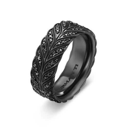 Chevron Pavé Band Ring in Black Titanium with Black Diamonds, 9mm, Size 11 - Image 3