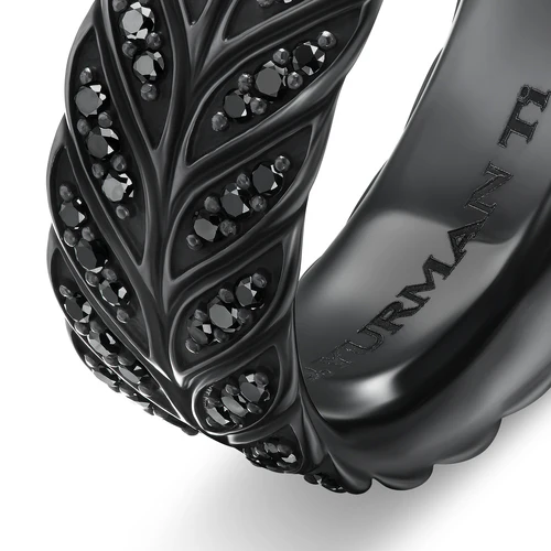 Chevron Pavé Band Ring in Black Titanium with Black Diamonds, 9mm, Size 9 - Image 5