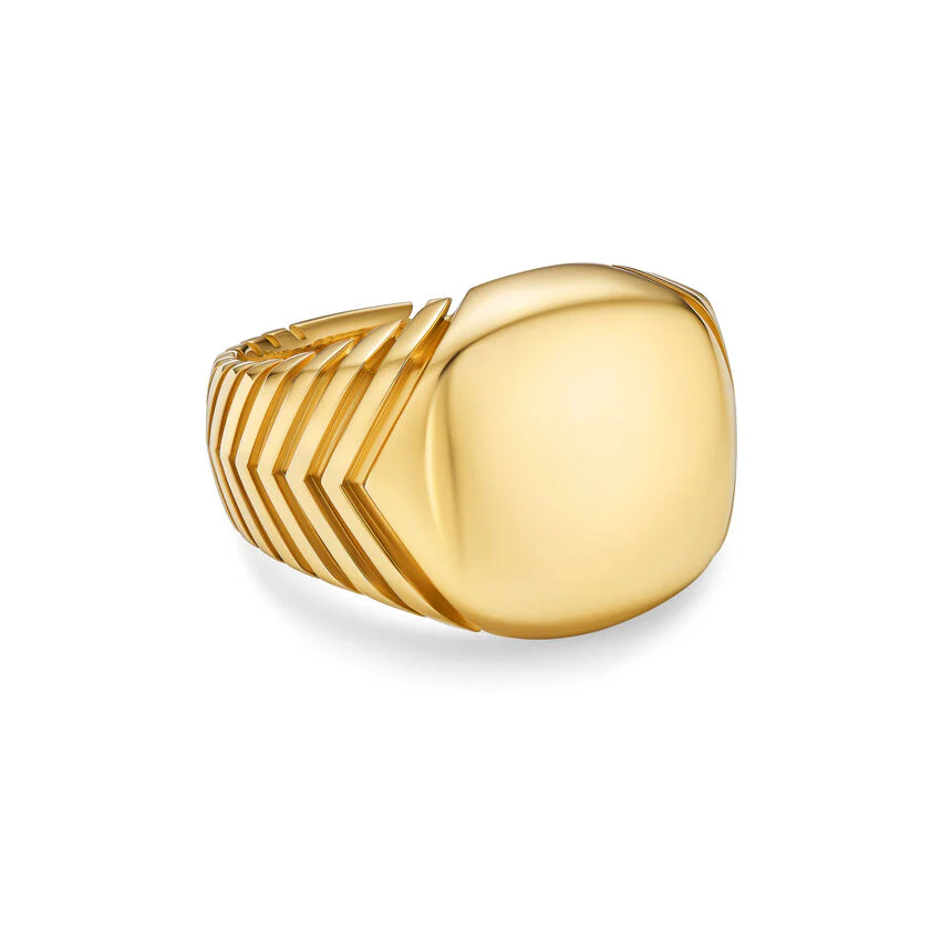 Chevron Signet Ring in 18K Yellow Gold, 18mm, Size 10
