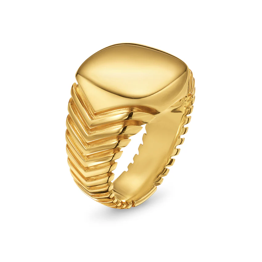 Chevron Signet Ring in 18K Yellow Gold, 18mm, Size 10 - Image 2