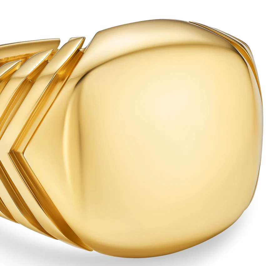 Chevron Signet Ring in 18K Yellow Gold, 18mm, Size 10 - Image 3