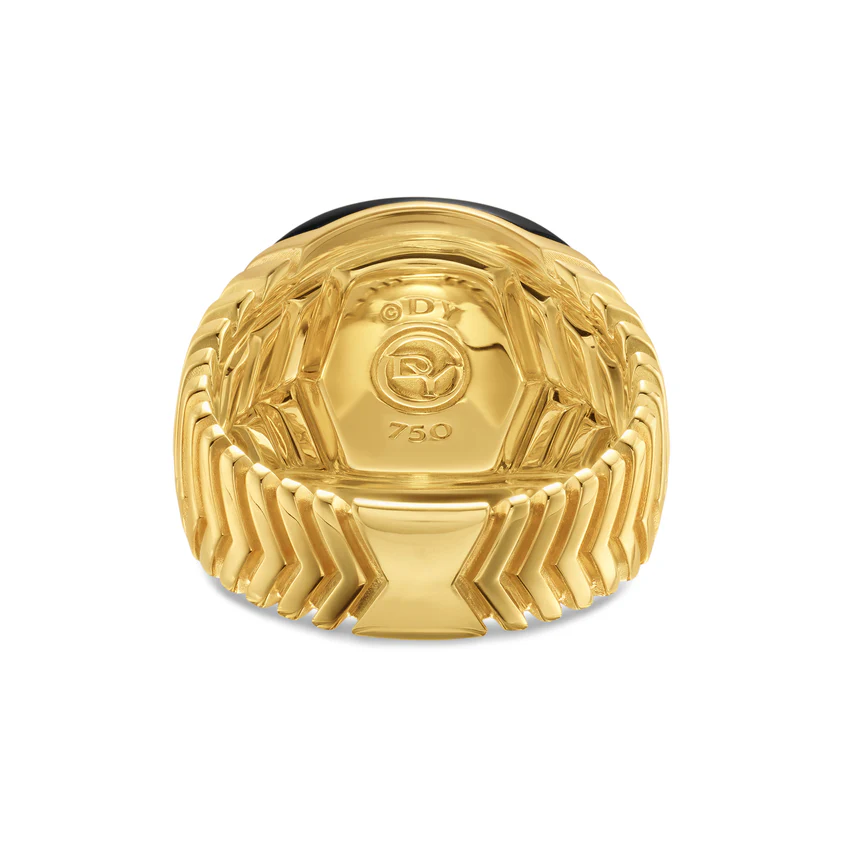 Chevron Signet Ring in 18K Yellow Gold with Black Onyx, 18mm, Size 9 - Image 3
