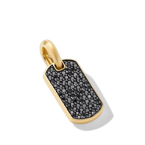 Chevron Tag in 18K Yellow Gold with Black Diamonds, 21mm - Image 3